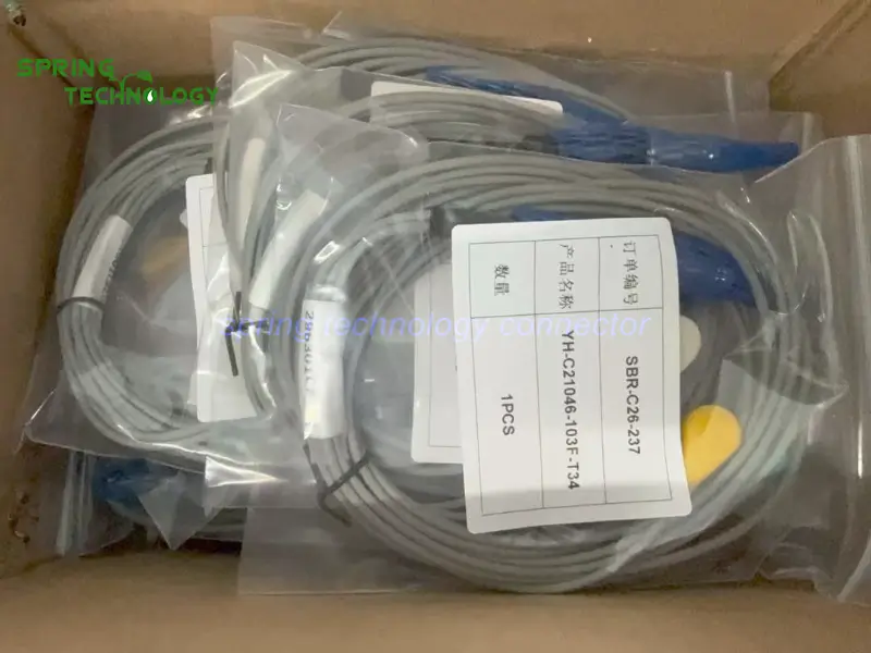 Custom Multi-Lead Physiological Signal Cable with CBTL3FN-SMSM10-D720 10-Pin Connector and Six Electrode Connectors for Multi-Lead ECG Signal Acquisition Systems