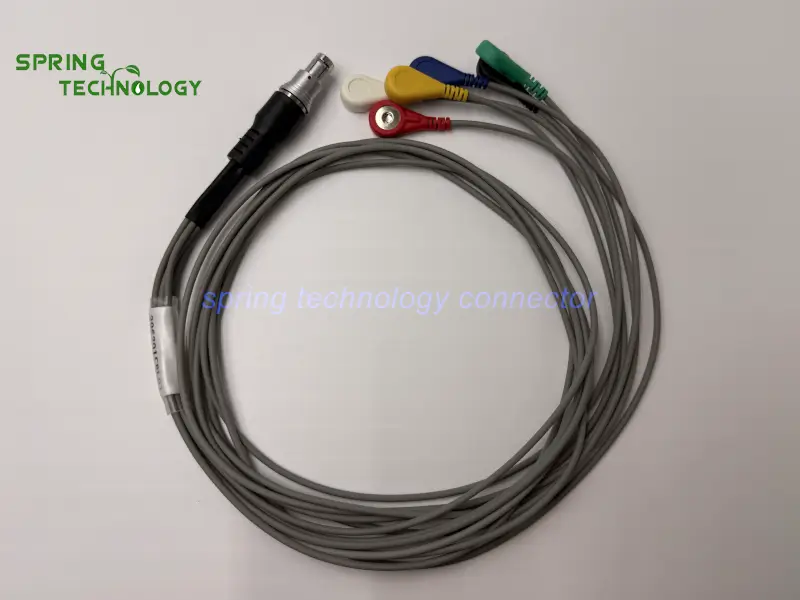 Custom Multi-Lead Physiological Signal Cable with CBTL3FN-SMSM10-D720 10-Pin Connector and Six Electrode Connectors for Multi-Lead ECG Signal Acquisition Systems